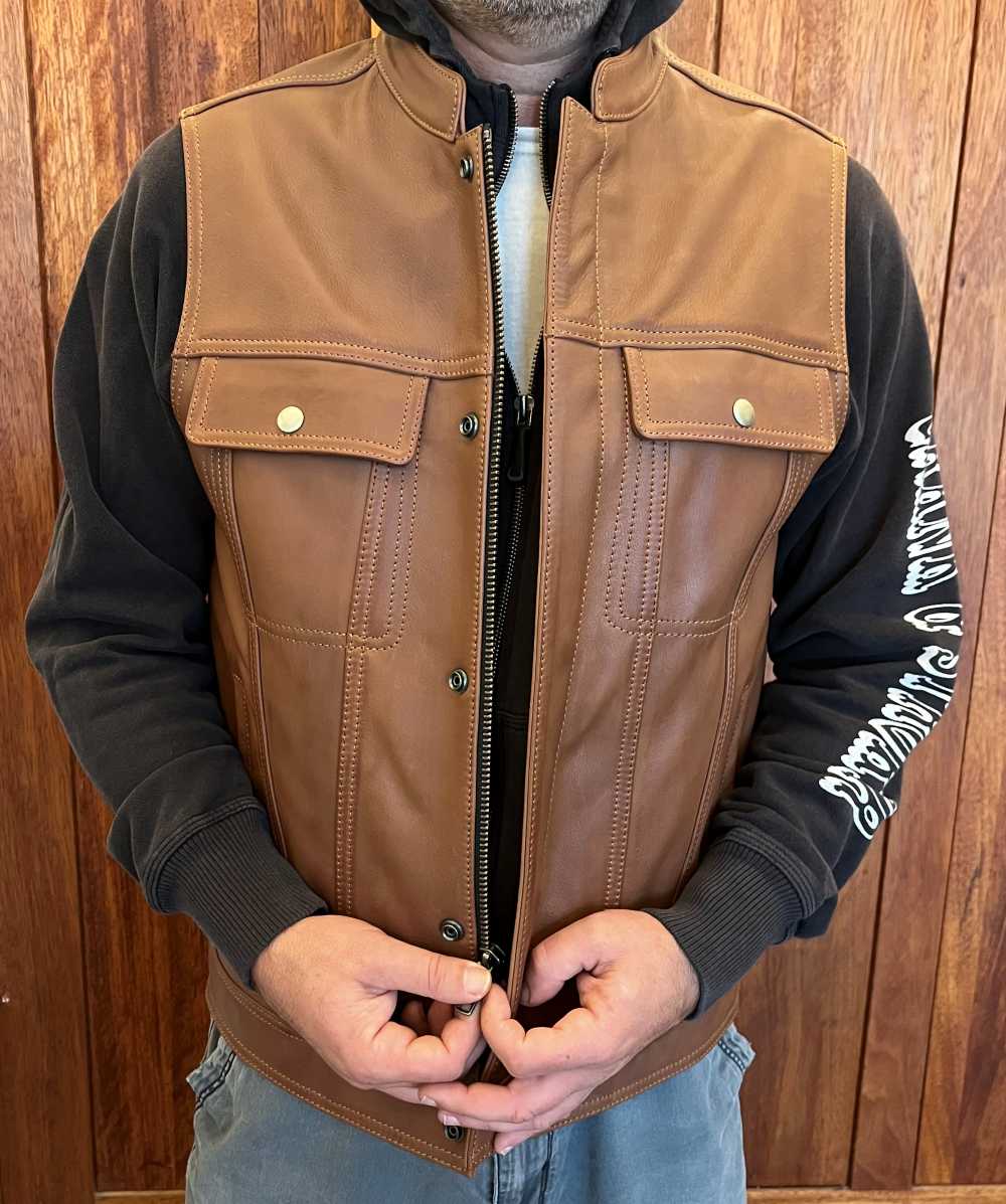 brown leather vest mens