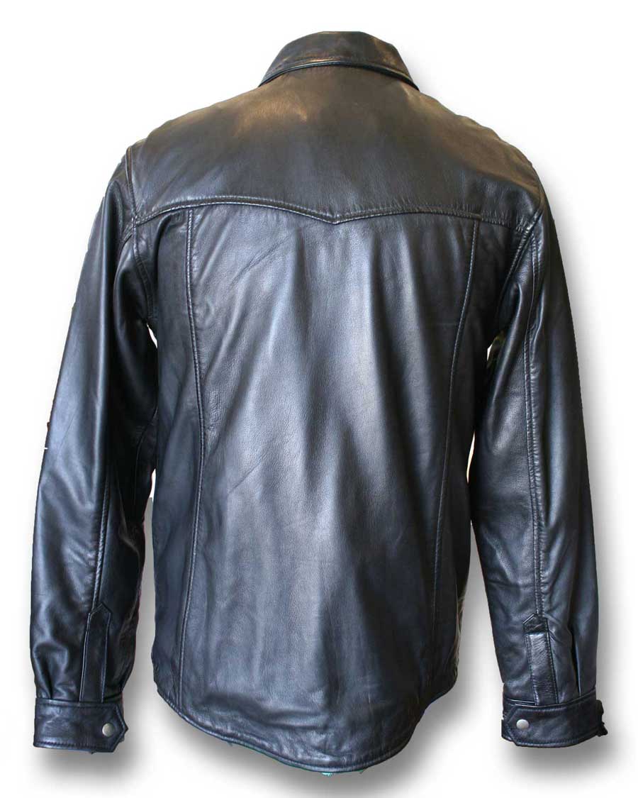 Mens Base Ball Jersey Style Shirt Soft Sheep Black Leather - BBS1 - Leather  Addicts