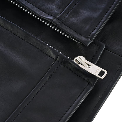 Straight Cut Leather Vest – Close-up of heavy-duty YKK zipper on exterior pocket