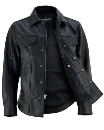 Black Leather moto Shirt