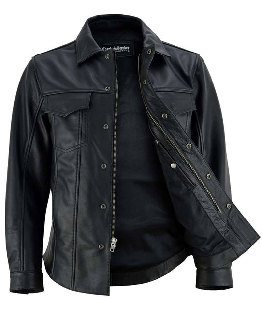Black Leather moto Shirt