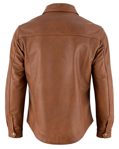 Back of the No. 7 leather riding shirt showing clean panel design and ideal riding length.