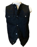 The heavy black leather denim motorcycle vest (Front View).