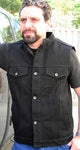 denim motorcycle vest (model wearing)