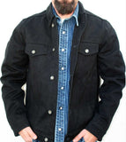 Heavy Black Denim Jacket (client wearing)