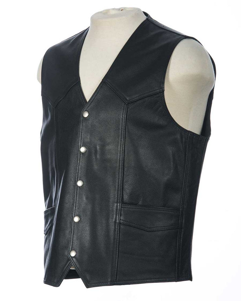 Men's Black Leather Vest, Crank & Stroker