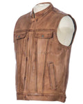 brown club| motorcycle vest | leather vest | sleeveless leather jacket | motorcycle riding vest | motorcycle riding vest | brown leather vest mens