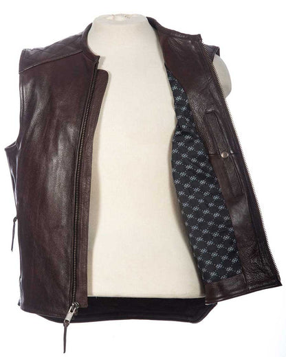 Interior of Bootlegger Leather Vest – Custom C&S sublimated lining with concealed carry pockets