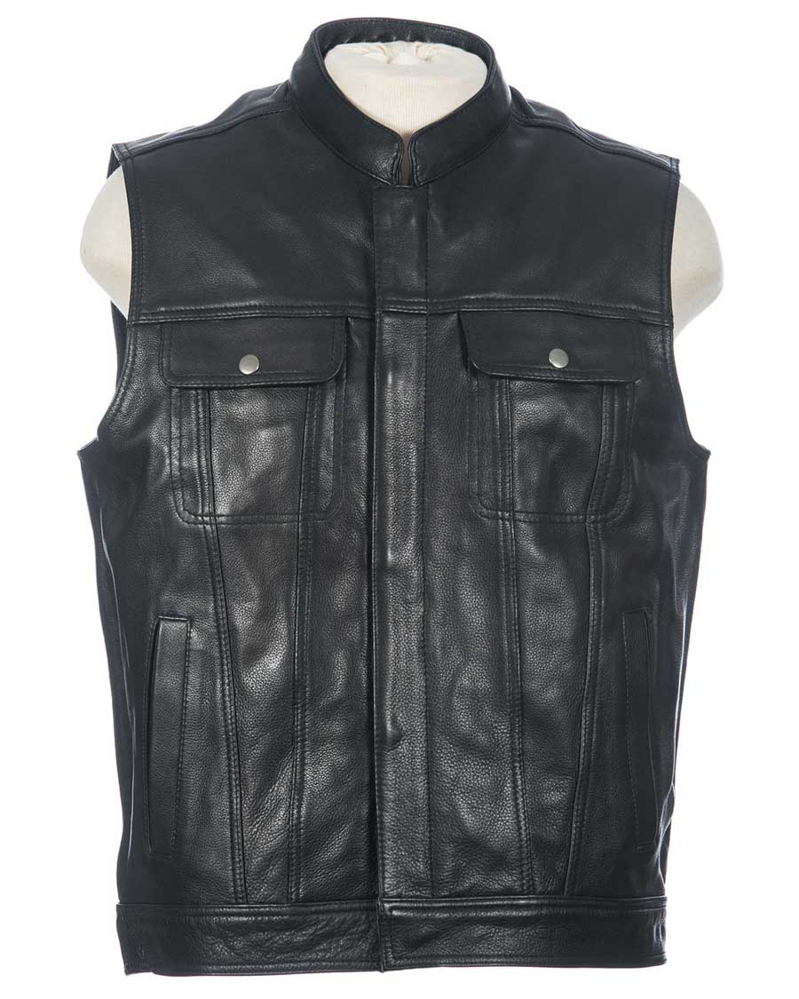 motorcycle club vest zip closure (front view)