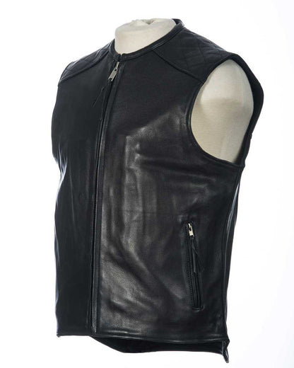 Hard Ball Leather Vest – Three-Quarter Front Angle Showing CCW Pocket Access