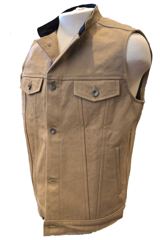 Tan denim motorcycle vest | tan denim vest | tan khaki denim vest | tan vest